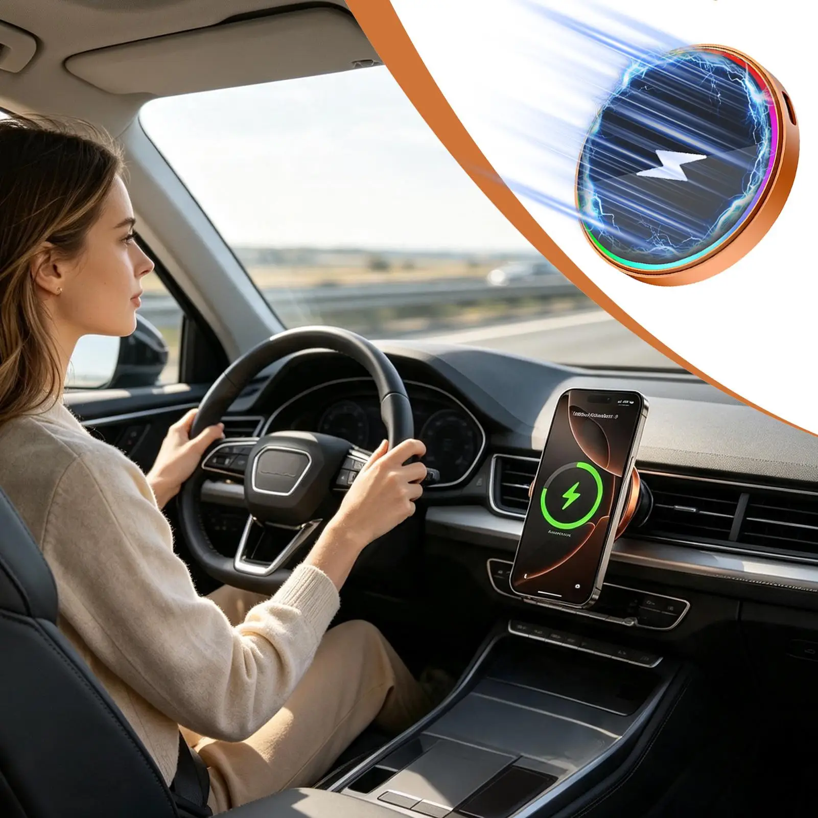 Car Phone Holder Magnetic 15W Fast Charging Wireless 360-Degree Rotatable Smartphone Stand Mount For Air Vent SUV RV Pickup Van