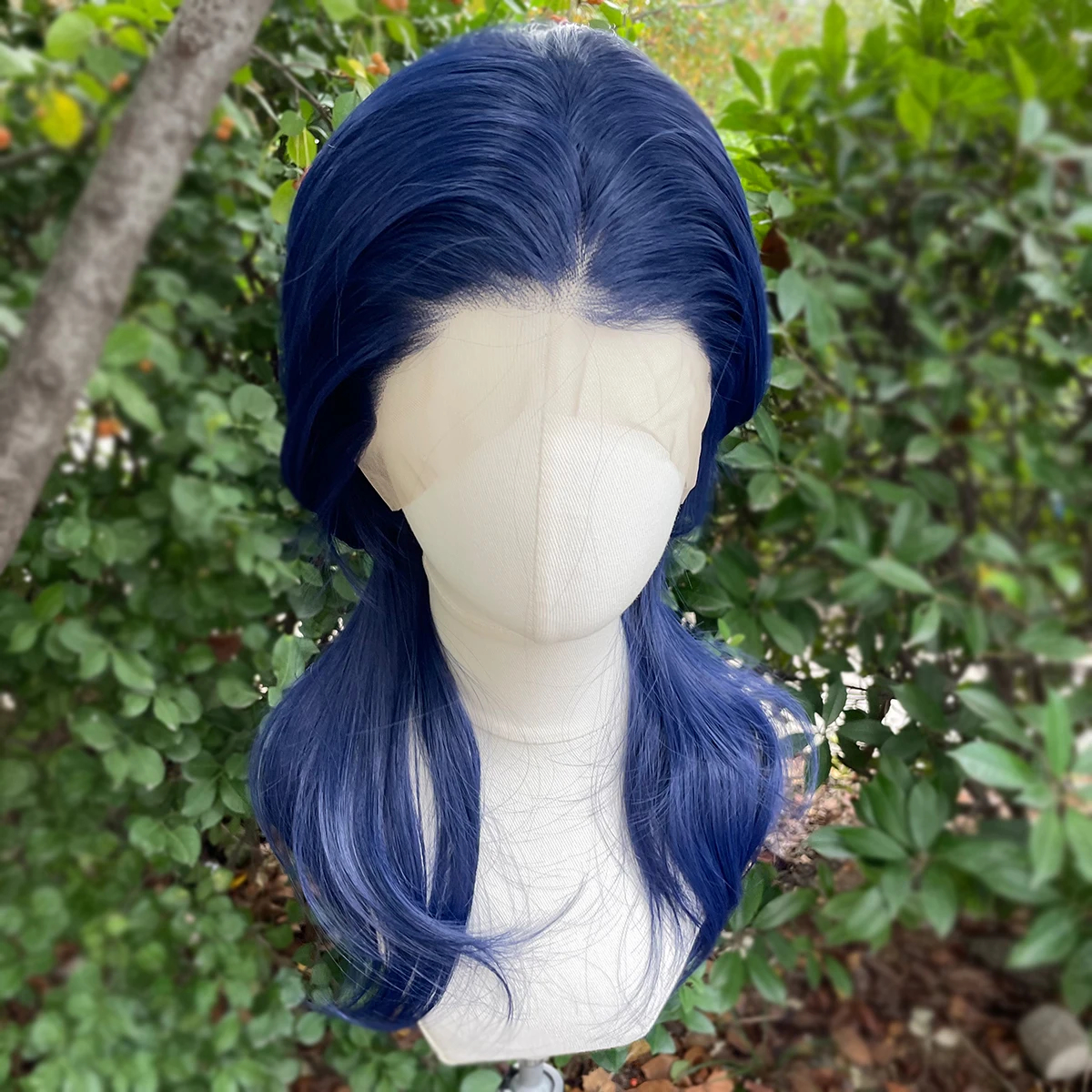 Dark Blue Rocker Cosplay Wigs for Men 13x4 Synthetic Lace Front Wigs for Women Shoulder Length Short Curly Wigs with Ponytails
