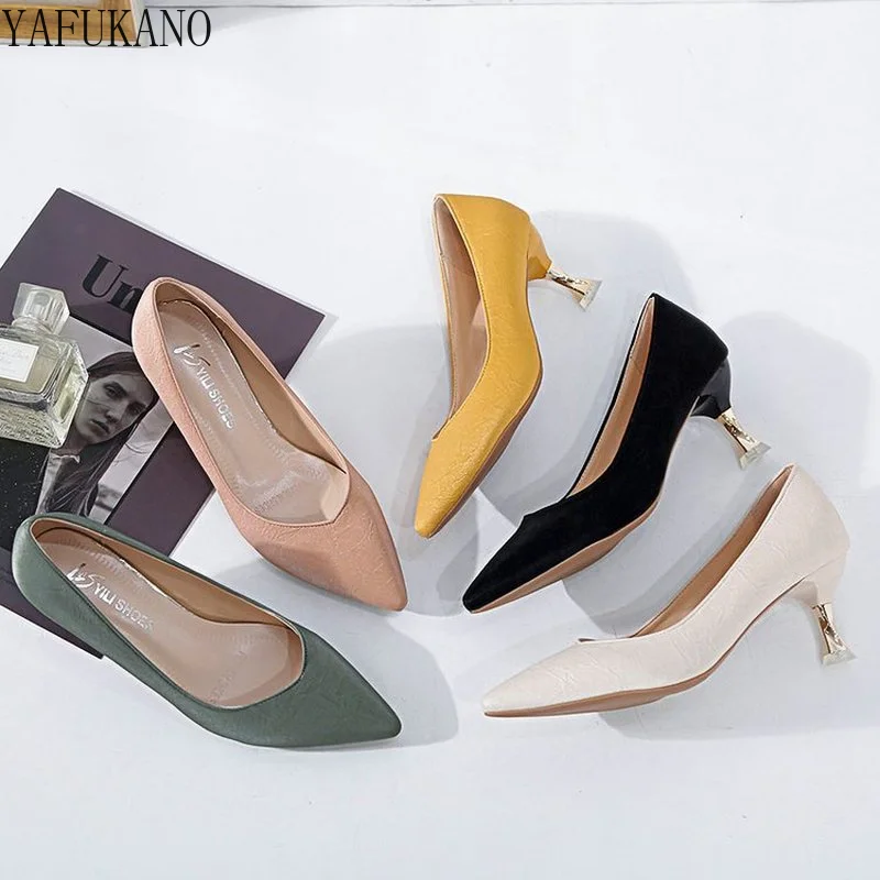 

Fashion Design Pointed Toe High Heels Colorful Thin Heels Pumps Solid PU Women Shoes Big Small Size Brand Lady Shoes 34-40