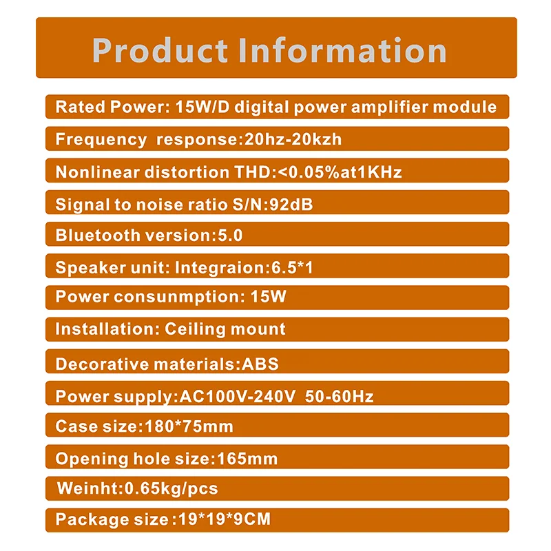 Waterproof Built In Digital Class D Amplifier Bluetooth-compatible Ceiling Speaker 15W 6inch Active LoadSpeaker for Indoor Audio