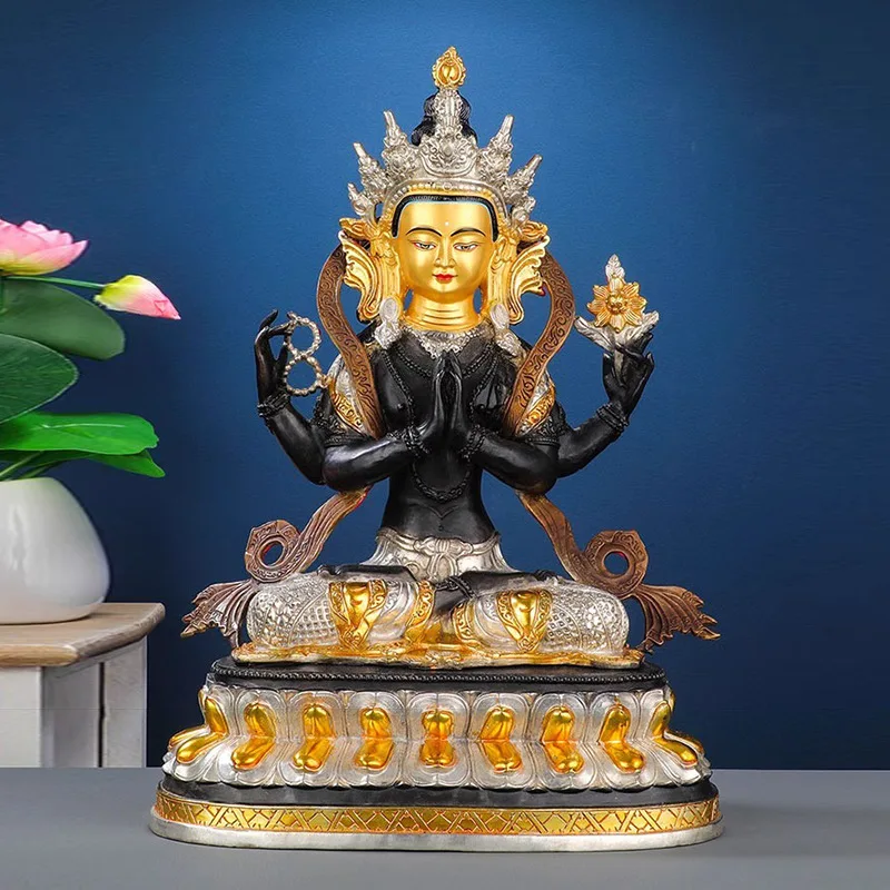 Gilt Bronze Four-Armed Guanyin Bodhisattva Statue for Home Worship Decoration15Tantric Avalokiteshvara Bodhisattva Buddha Statue