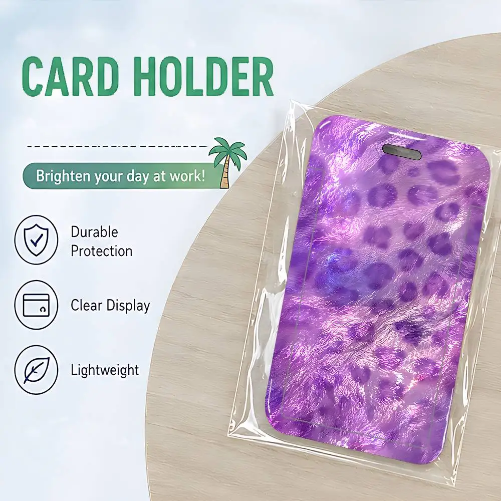 Leopard Rint Purple Ice Crack ID Badge Holder Pendant Door Card Holders Lanyards Credential Holder, Durable PVC Material