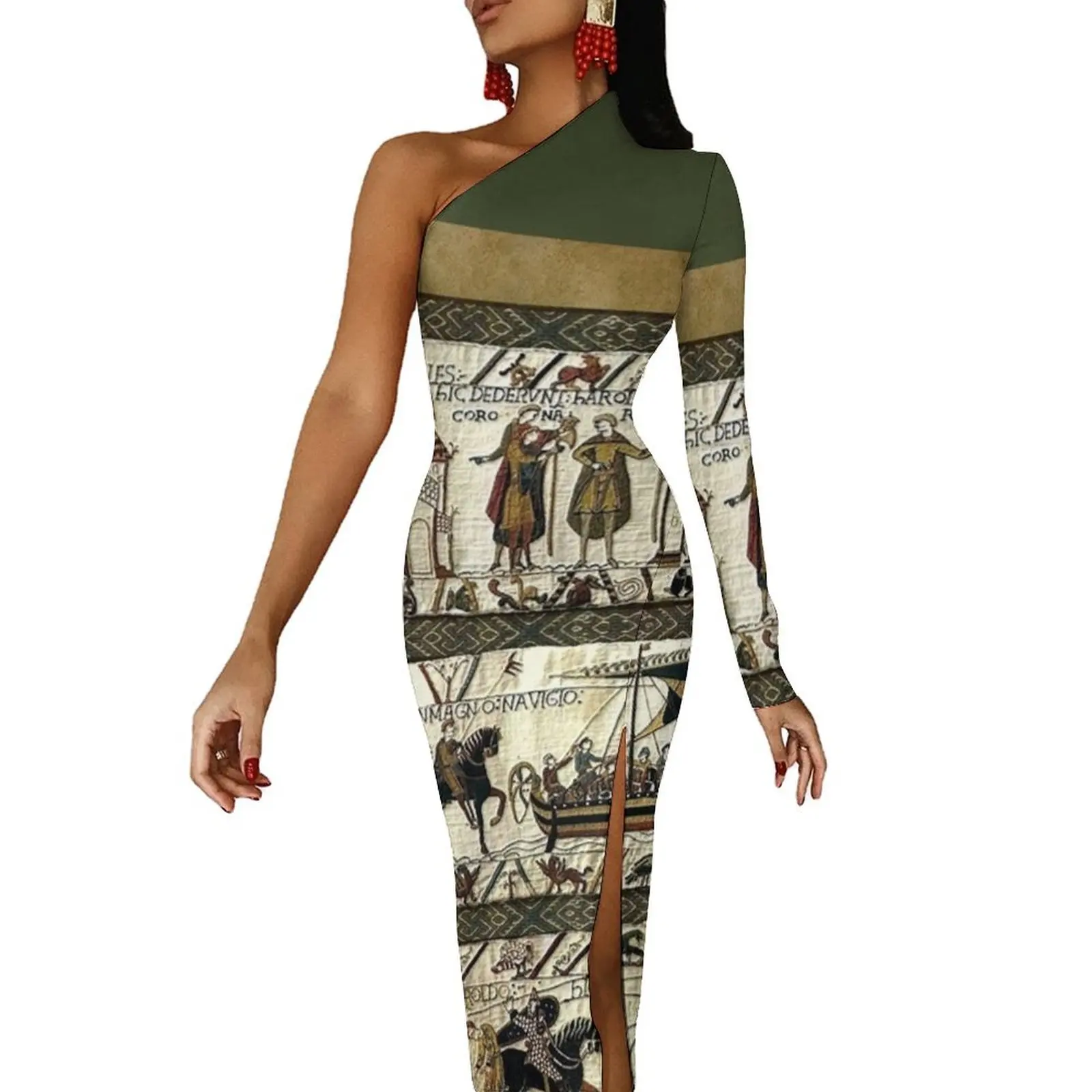 

Bayeux Tapestry Half Dleeve Split Dress women clothing 2024 new arrivals clothes for woman evening dresses women Dresses