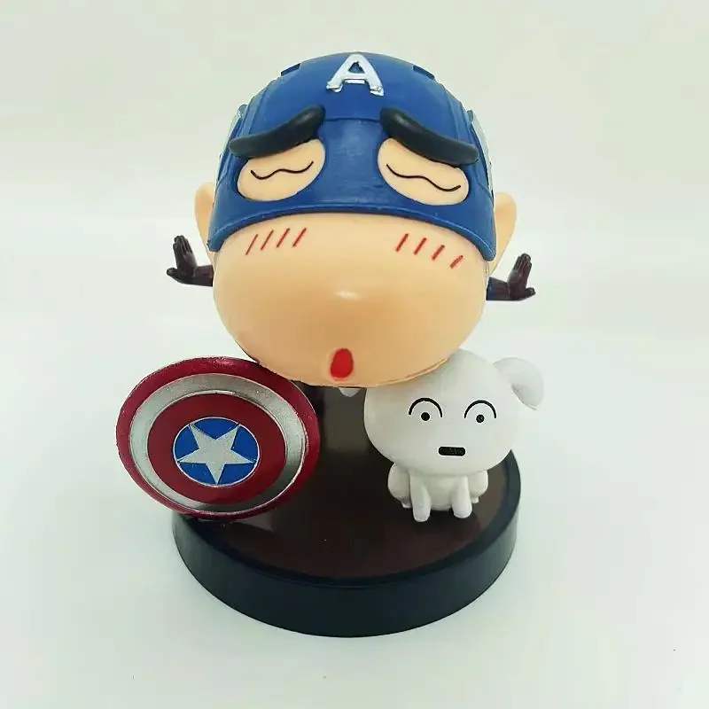 11 CM Q Crayon Shinchan Superhero Figure Captain America Shinchan Anime Figure Model Desktop Ornaments Gift for Friends or Kids