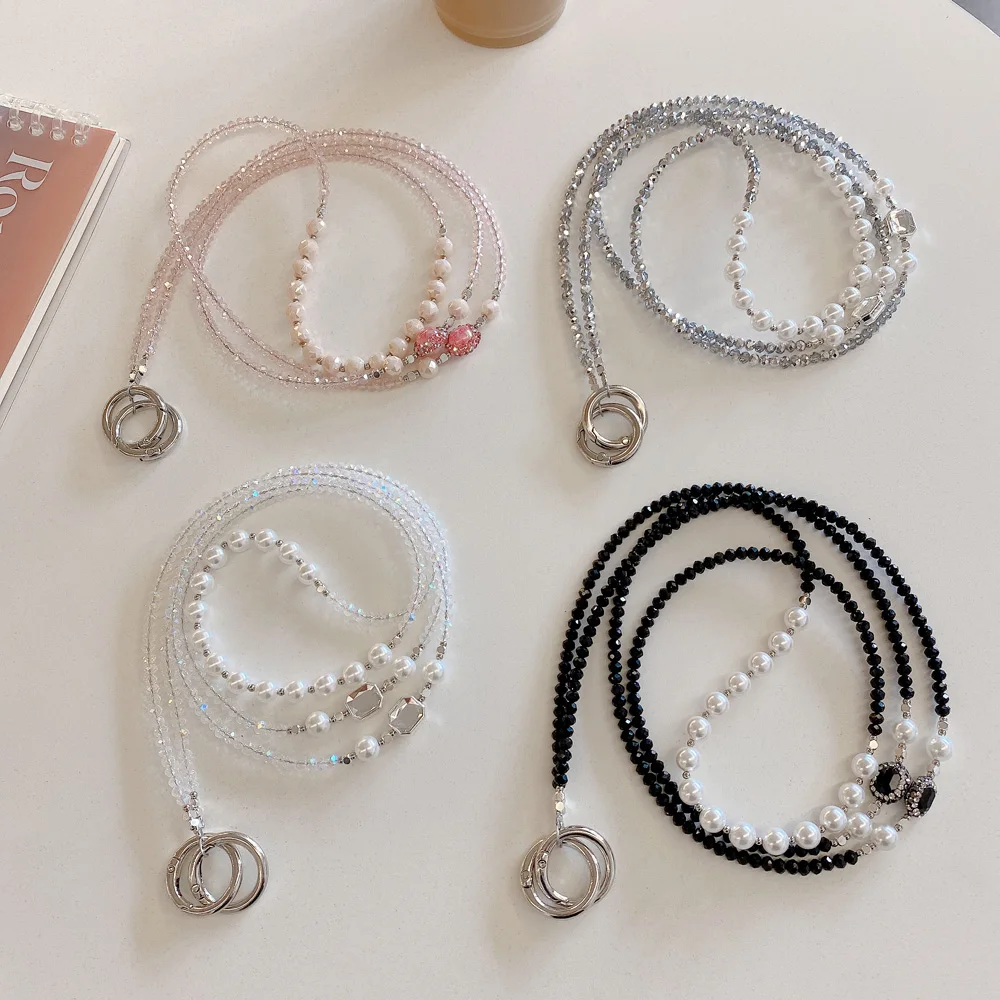 

Long Beads Hand Wrist Strap Crystal Rhinestone Pearl Lanyard for iPhone Samsung Redmi Google Phone Charm Ornament Keychain Hang