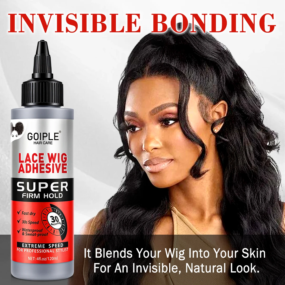 GOIPLE Lace Wig Adhesive, 30s Quick-Drying Super Firm Hold Glue, Twin Bottle Set with Two 120 ml Bottles for Lace Wigs, Closures and Toupees