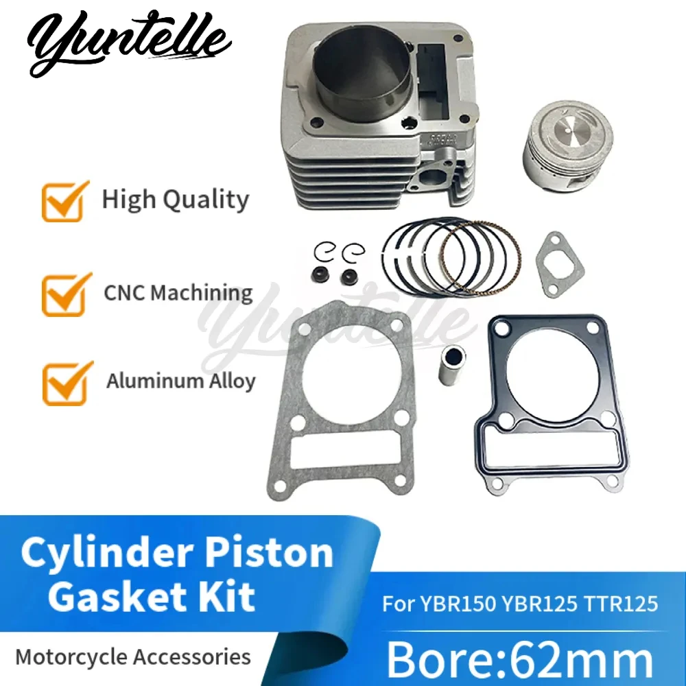 62mm Bore Cylinder Block Piston Ring Gasket Kit For YAMAHA YBR150 YBR125 TTR125 XTZ125 150cc Engine Parts Motorcycle Accessories