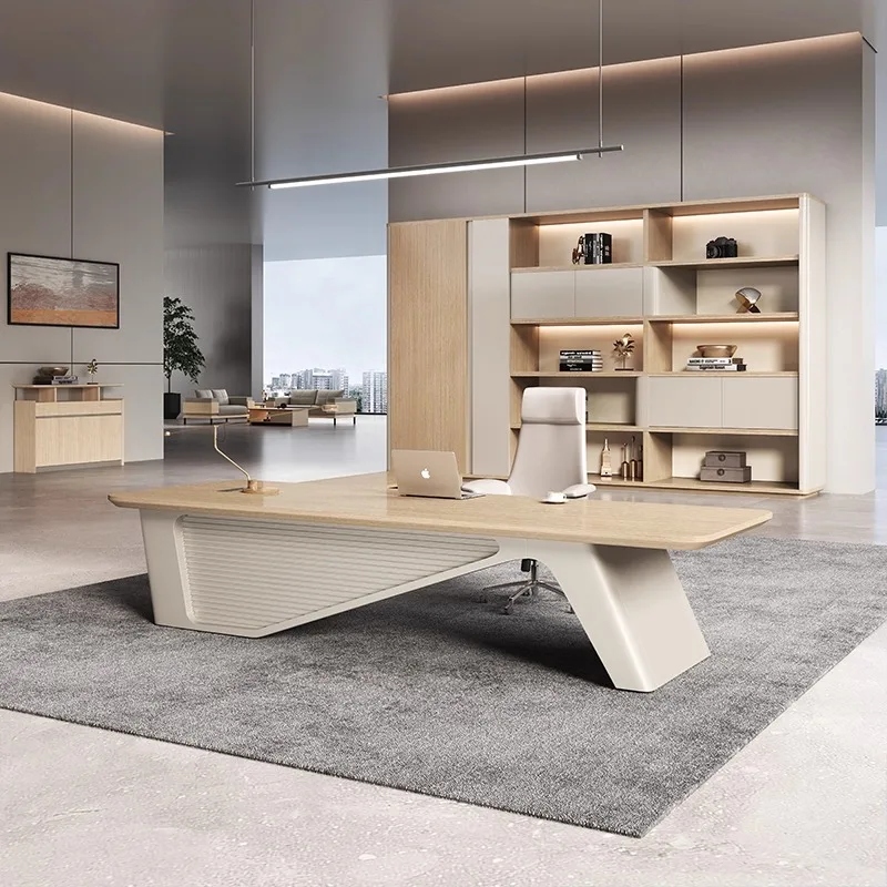 Modern Luxury Wooden Computer Desk Chair Combination Extendable Modular File Drawer Storage Convertible Floor Mount Home CEO's