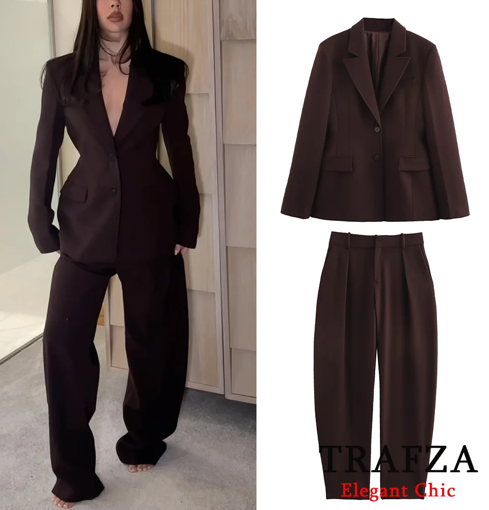 

TRAFZA Women Vintage Elegant Blazer Pant Set Buttons Blazer OR Bucket Pants New 2025 Fashion Spring Commuter Casual Blazer Set