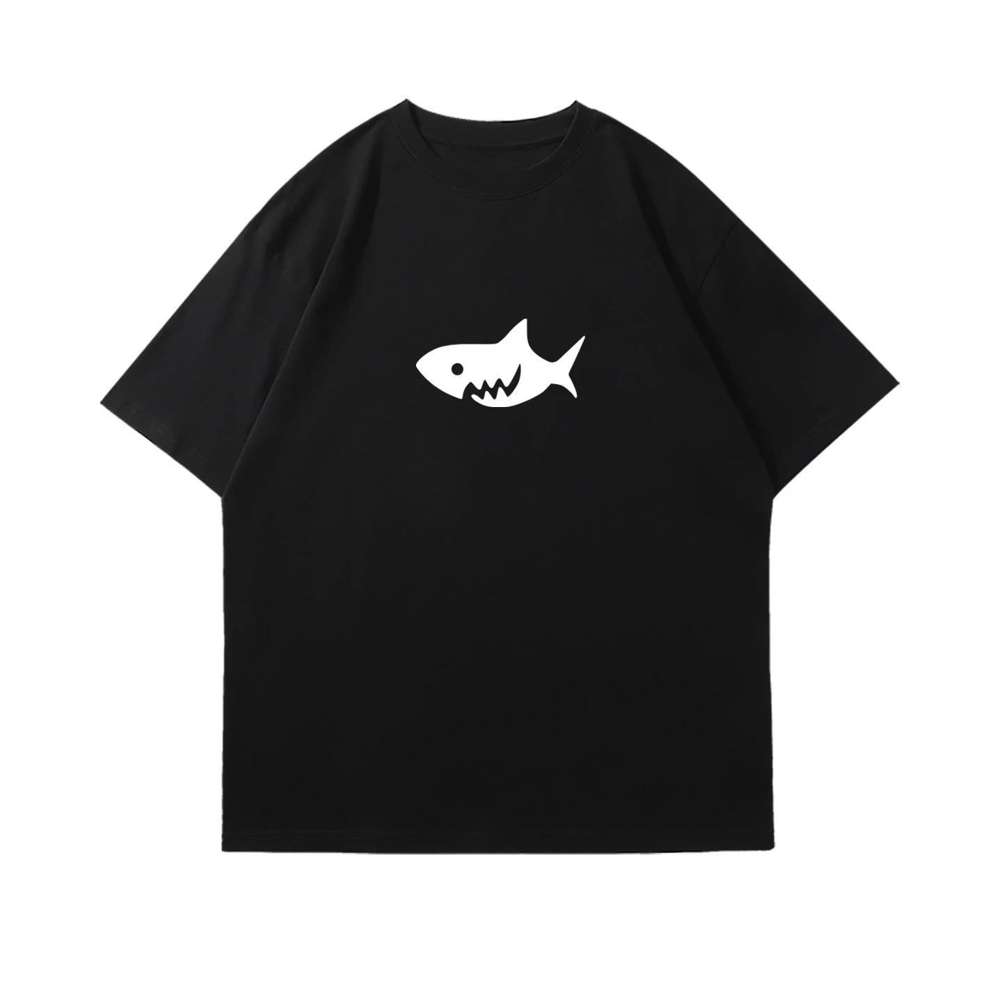 Hot Simple Blue Shark Print Short-sleeved T-shirt for Summer in Japan and South Korea Pure Cotton Unisex Casual Top