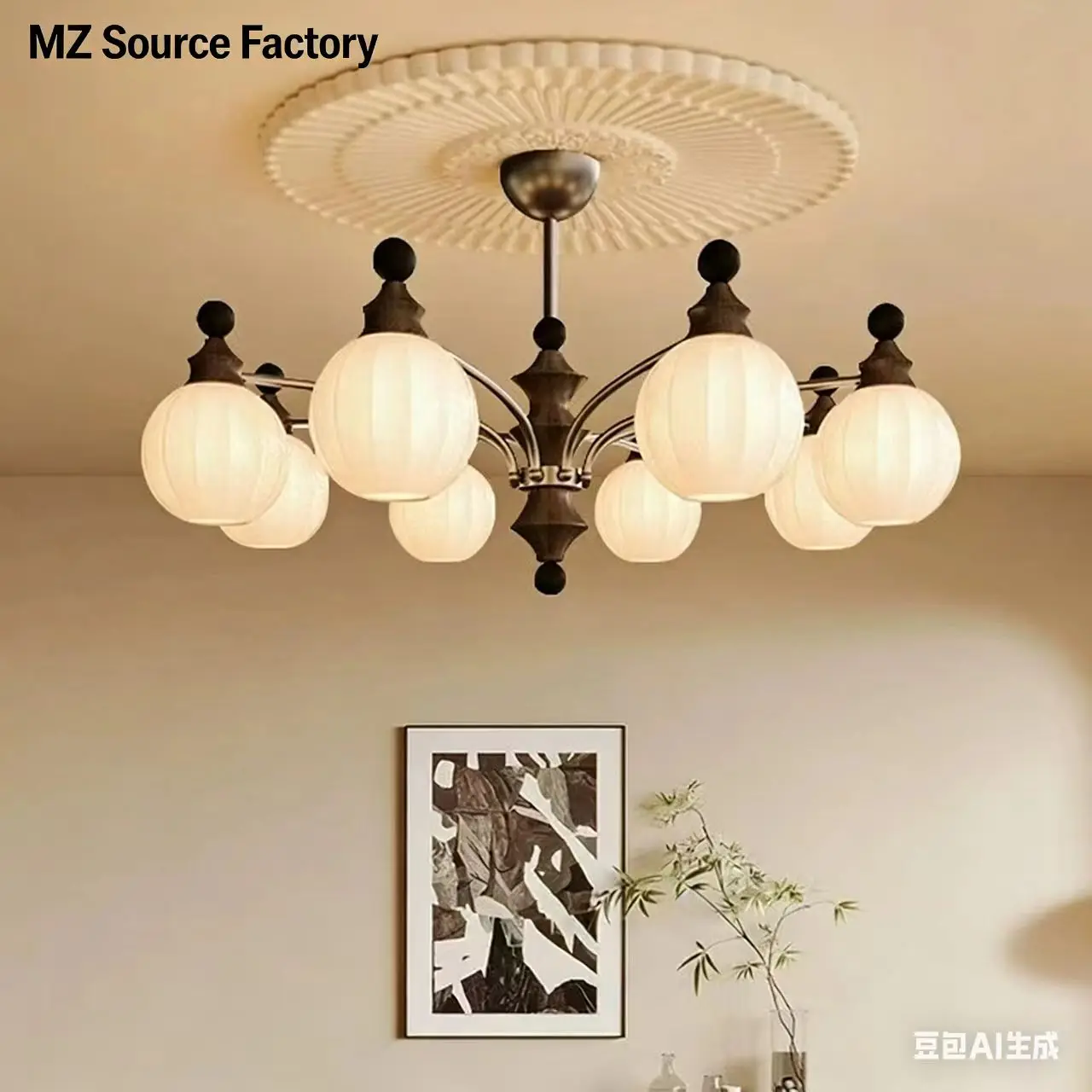 

Full Spectrum Vintage-Inspired Living Room Pendant Light, Retro Main Lamp, New Chinese Style Hall Lighting, High-End Decorative