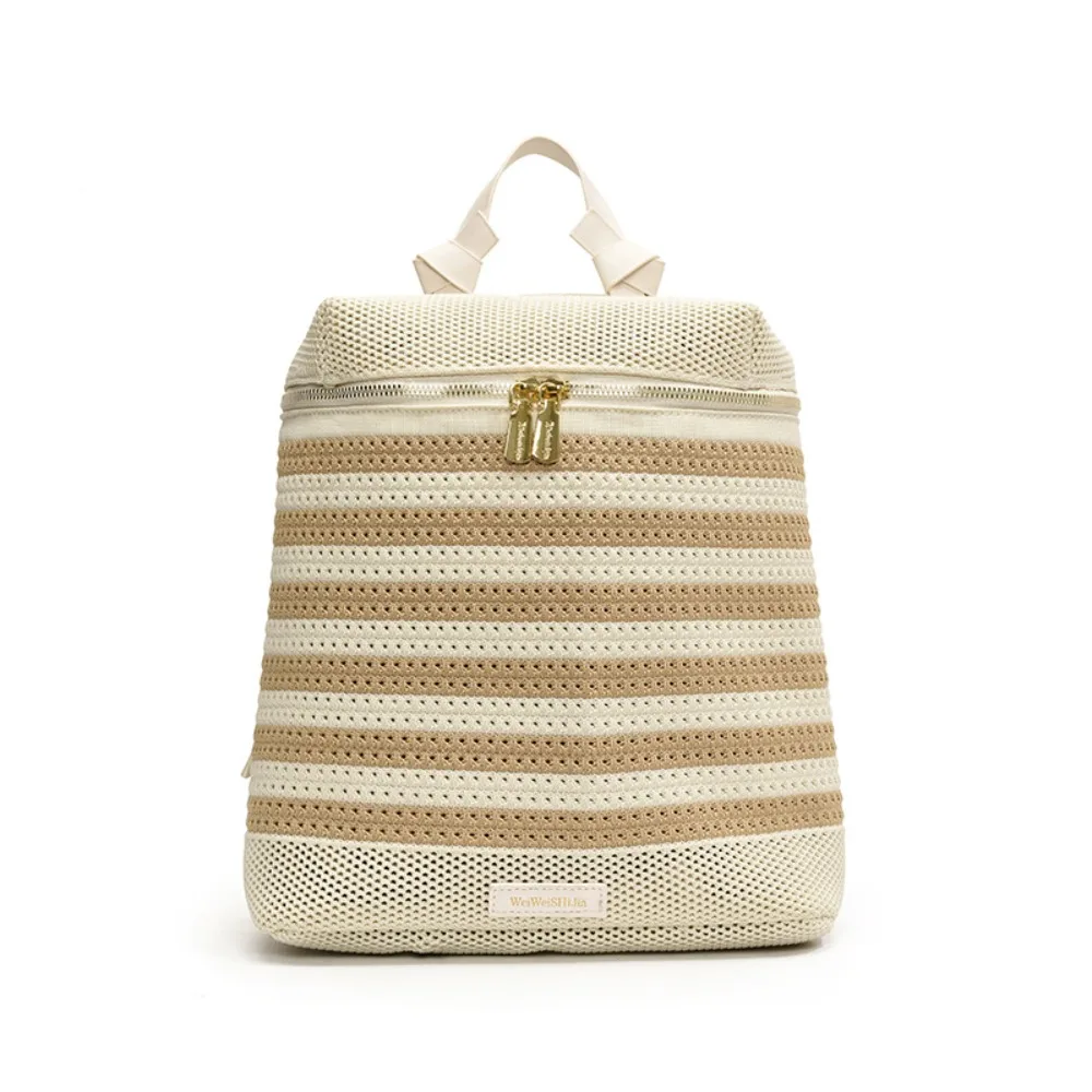 Simple Straw Woven Shoulders Backpack Multi Pocket Adjustable Strap Female Messenger Bag Large Capacity Fashion Ladies Schoolbag