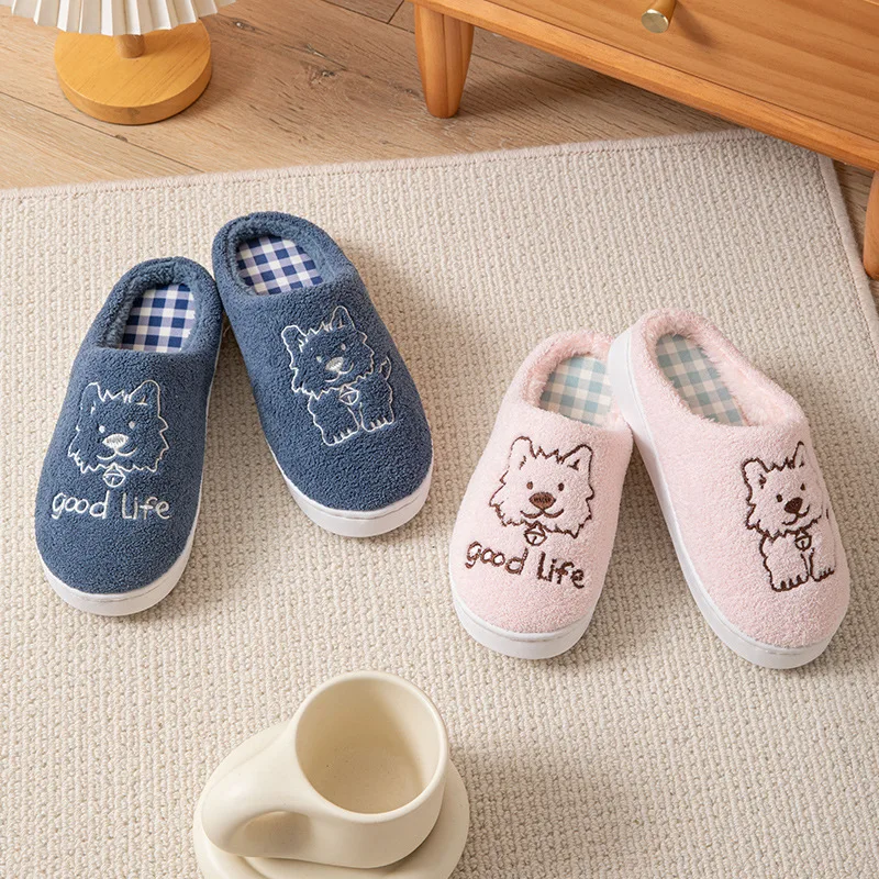 Kawaii Cartoon Puppy Women Slippers Lovely Dog Plush Designer Platform Shoes Girls Indoor Fuzzy Fur Slides Unisex Gift Soft Warm