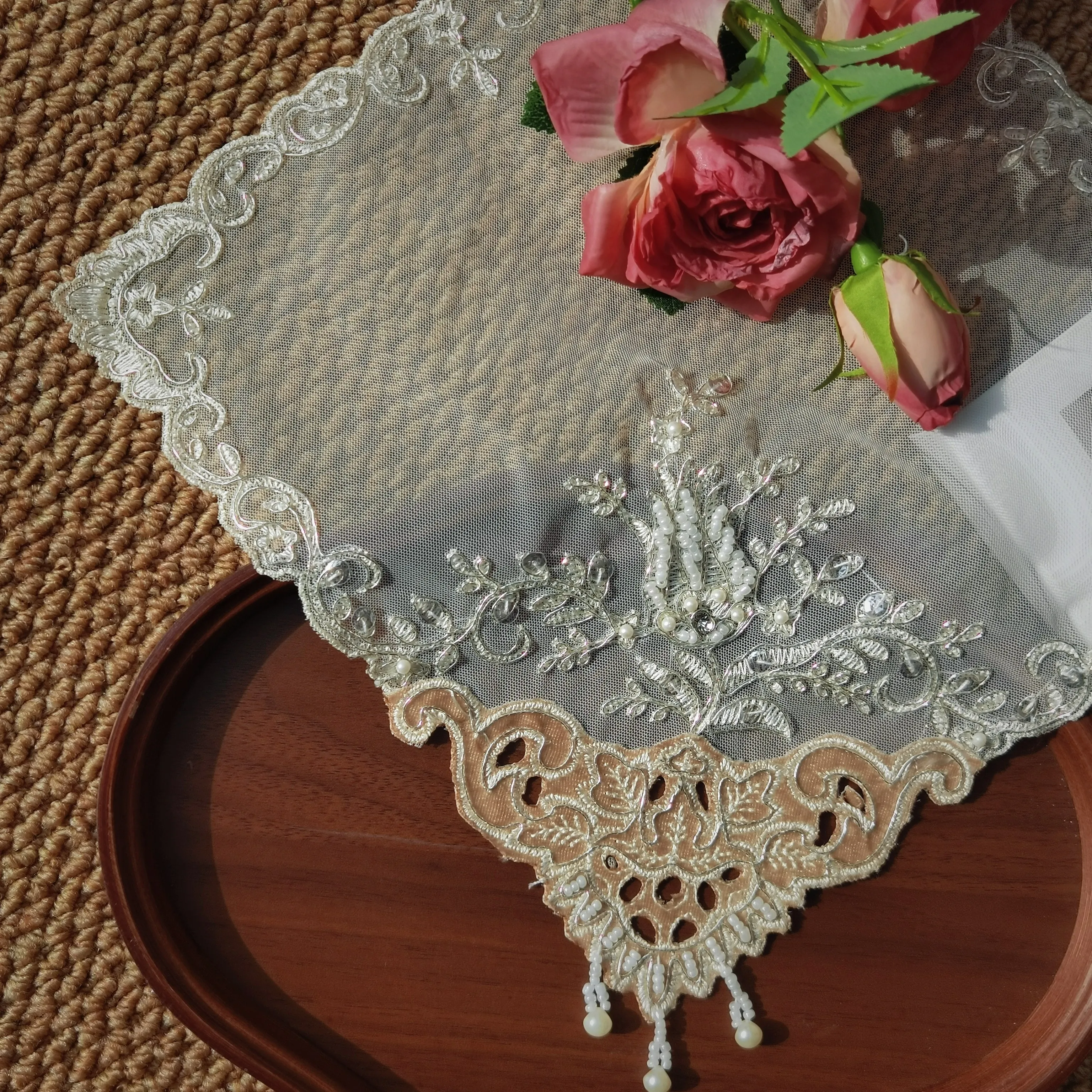 Square Vintage Placemats Ramadan Placemats Luxury Beaded Plate Mat Individual Dish Mat Tea Party Decorations Wedding Decor