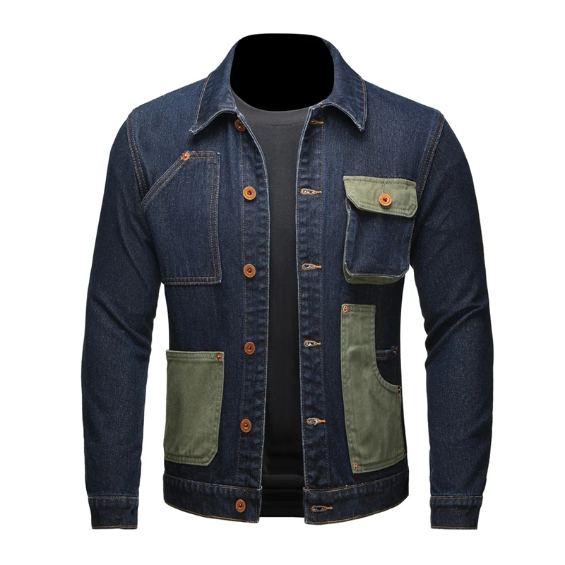 2025New American Retro Jacket Snowflake Washed Vintage Denim Jacket Zipper Pocket Tooling Lapel Jean Coats Loose Motor Outerwear