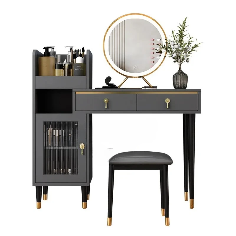 Wholesale Vanity Table Nordic Dressing Table with Mirror and Stool for Bedr Simple Bedside Luxury Wooden Dresser