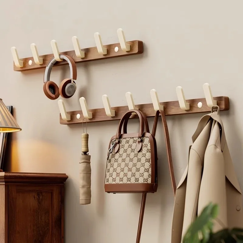 Solid Wooden Hook Walnut Key Decorative Towel Holder Hook Door Hanger Wall Coat Rack Kitchen Bathroom Organizer