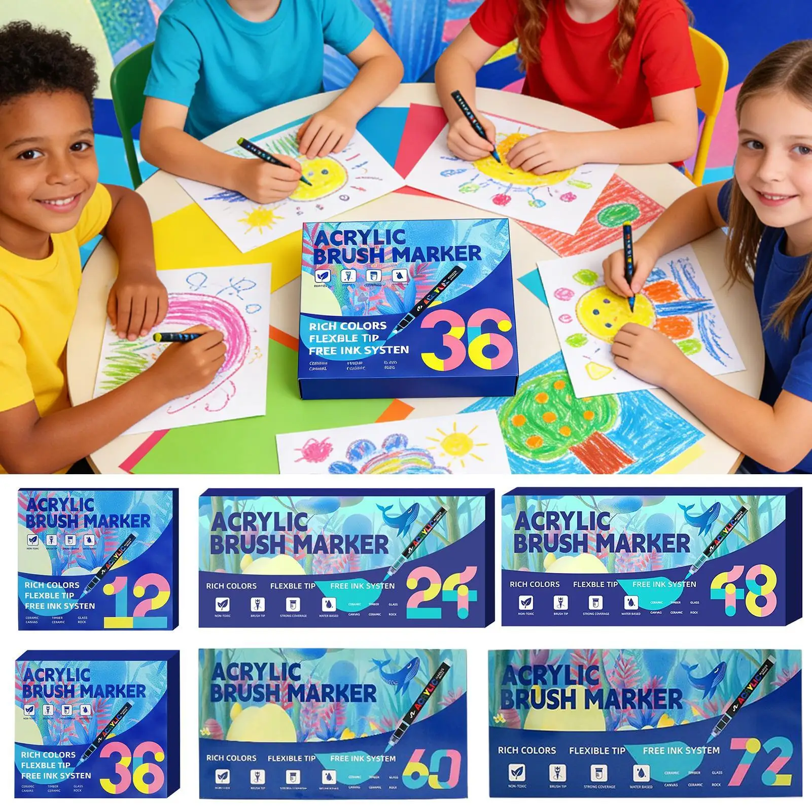 

Acrylic Brush Markers Multi-Color Soft Layerable Art Supplies Acrylic Markers Set For Kids Adults Party Thanksgiving School