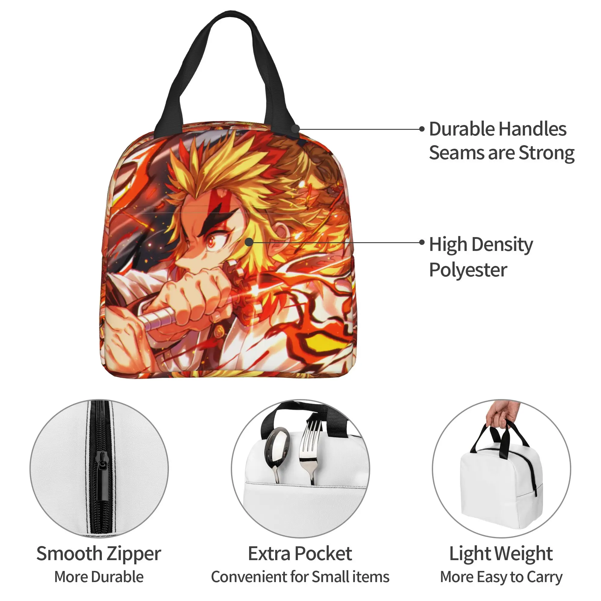 Custom D-Demons Slayers Portable Lunch Box for Women Waterproof Japanese Manga Cooler Thermal Food Insulated Lunch Bag School view 4