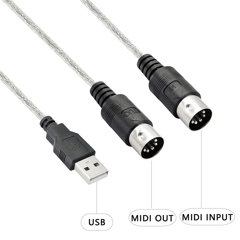 ABGI-3X USB MIDI Cable Adapter, USB Type A Male To MIDI Din 5 Pin In-Out Cable Interface With LED Indicator For Keyboard