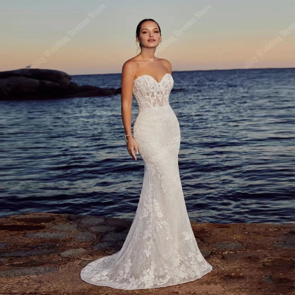 Lujosos vestidos de novia Vintage con Apliques de encaje, elegantes vestidos de novia modernos con Espalda descubierta, tren de barrido, Sexy, sin mangas, sirena, 2024