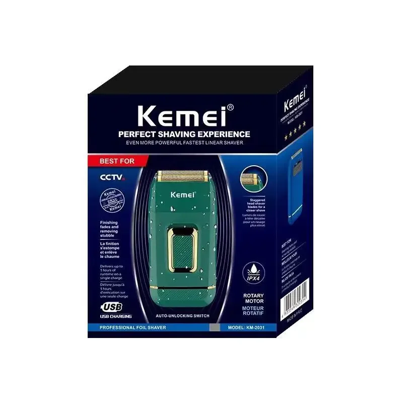 Kemei KM-2031 스테인레스 스틸 더블 메쉬 세척 가능, USB 충전, 스마트 안티 핀치 전기 면도기