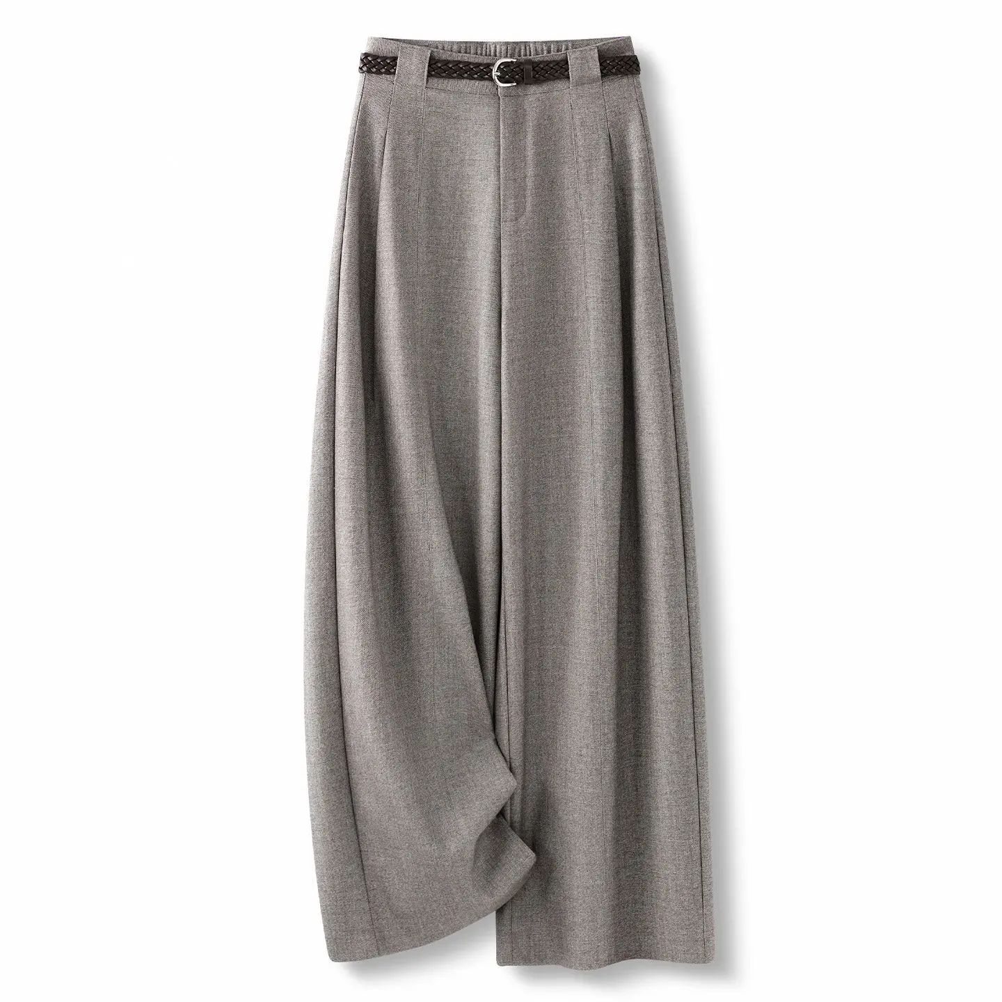 ZJYT Autumn Winter Woolen Pants for Women 2026 New Fashion Casual Commuter Wide Leg Trousers Lady Office Bottoms Loose Long Pant