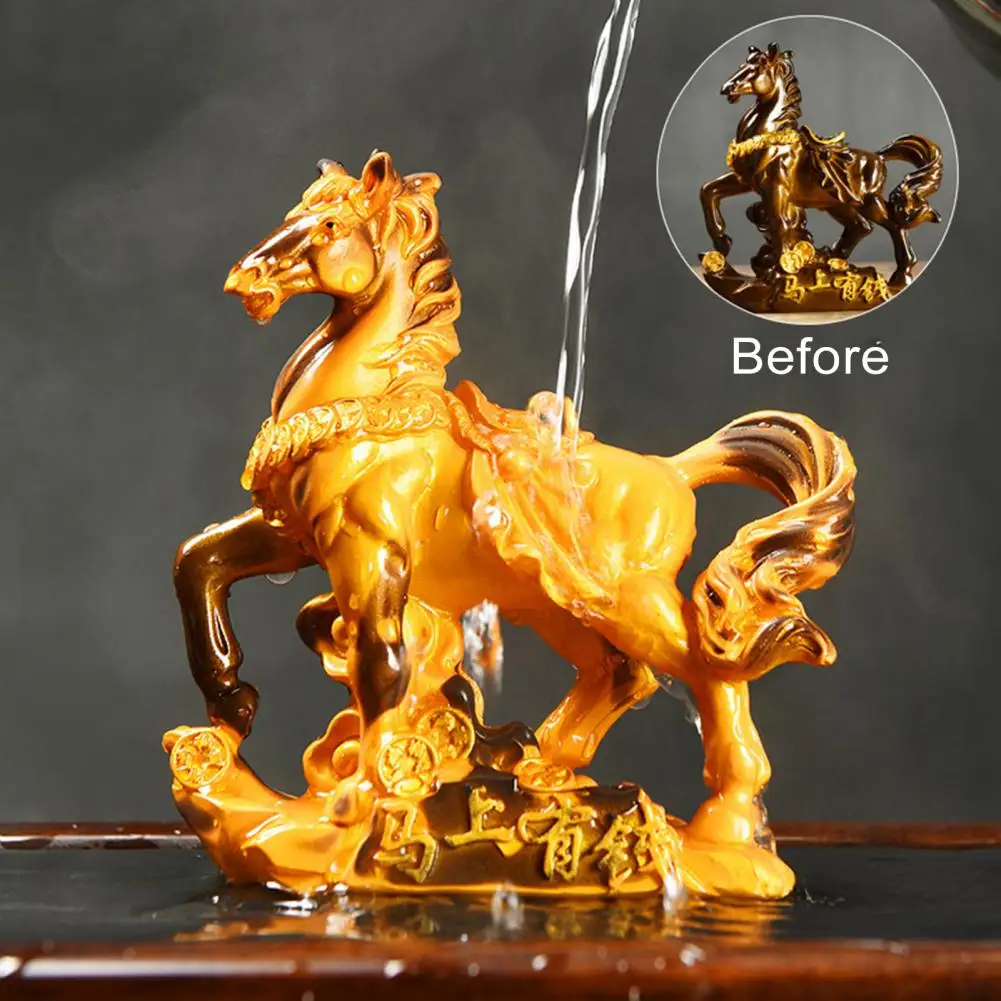 12cm Horse Tea Pet Sculpture Resin Color-Changing Horse Ornament High Temperatures Money Symbol Base Home Decor Wealth Display