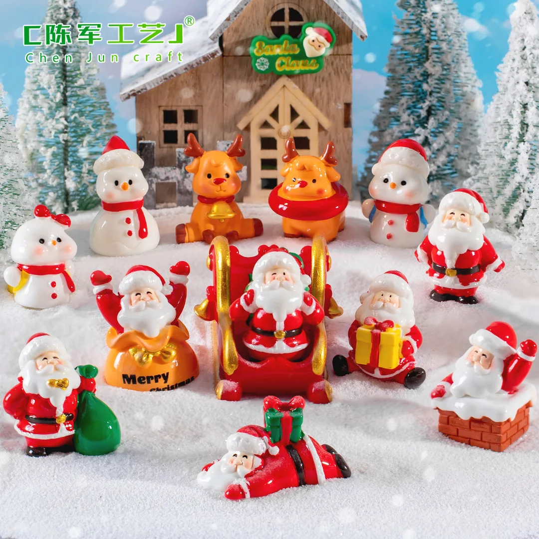 Christmas Resin Miniature Figurines Ornamnet Cartoon Santa Claus Elk Snowman Statues Decoration Micro Landscape Party Favors