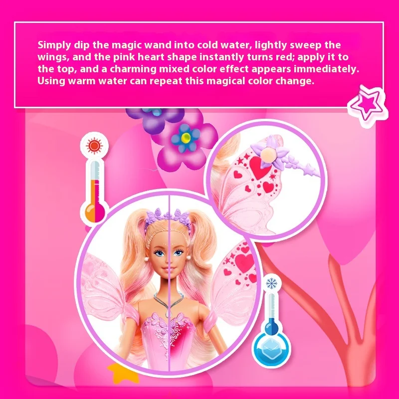 Venda quente barbie cor mudando sonhador borboleta fada boneca princesa brinquedo conjunto tema de fadas playset para meninas presente aniversário em estoque