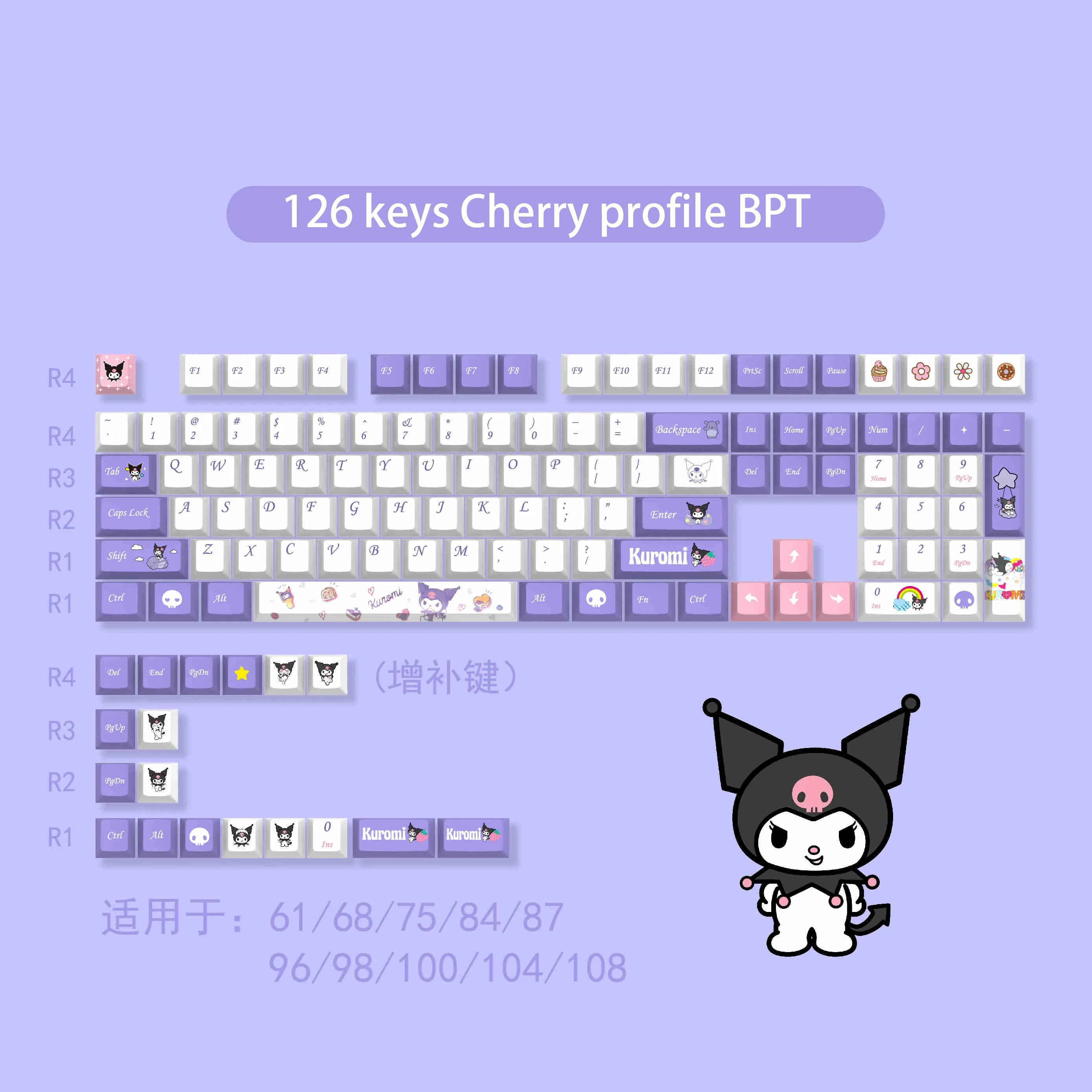 Cartoon Sanrio Cinnamoroll Kuromi Keycaps Kawaii Cute Pachacoo My Melody Themed Keycap for Mx Switch Gaming Mechanical Keyboards