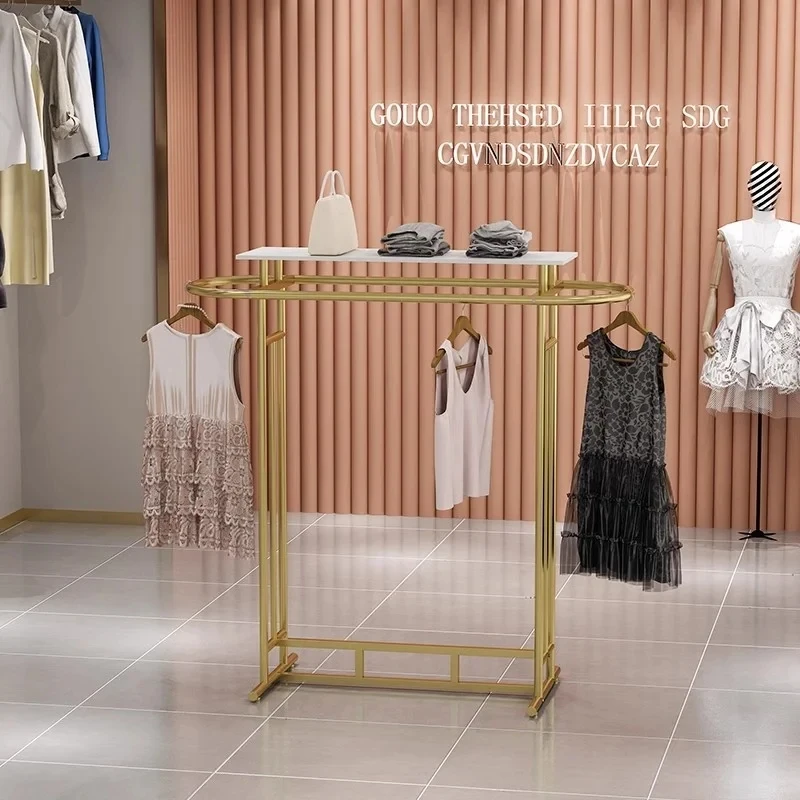 custom.Factory Customization Durable Metal Gold and White Double Rail Clothing Rack Retail