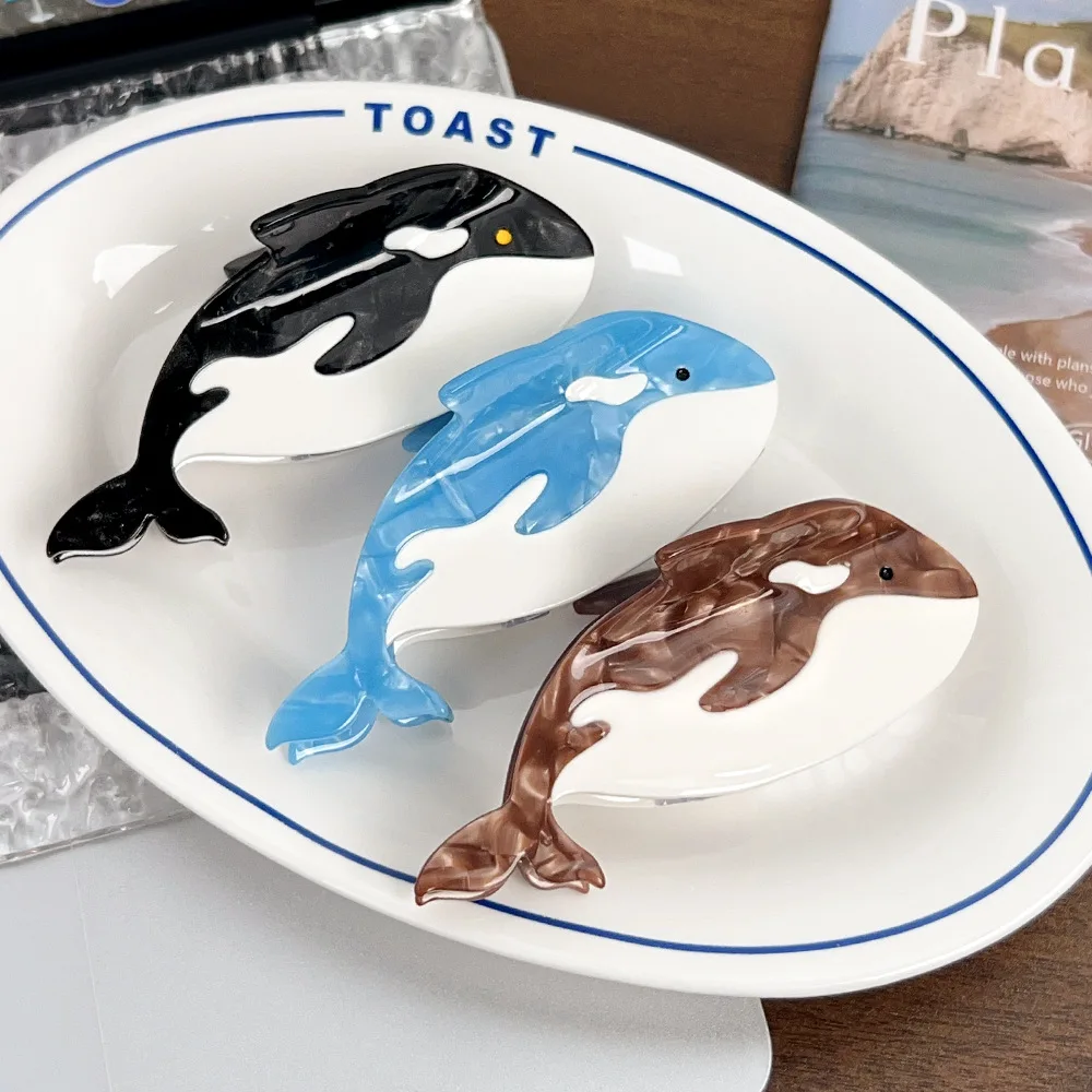 New marine whale acetic acid grab clip animal hairpin hairpin cartoon texture cute back head shark clip hair accessories