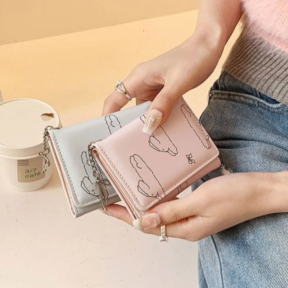 

Новый кошелек для монет из искусственной кожи, тройной мини-кошелек с бантом на молнии, портативный женский чехол для монет