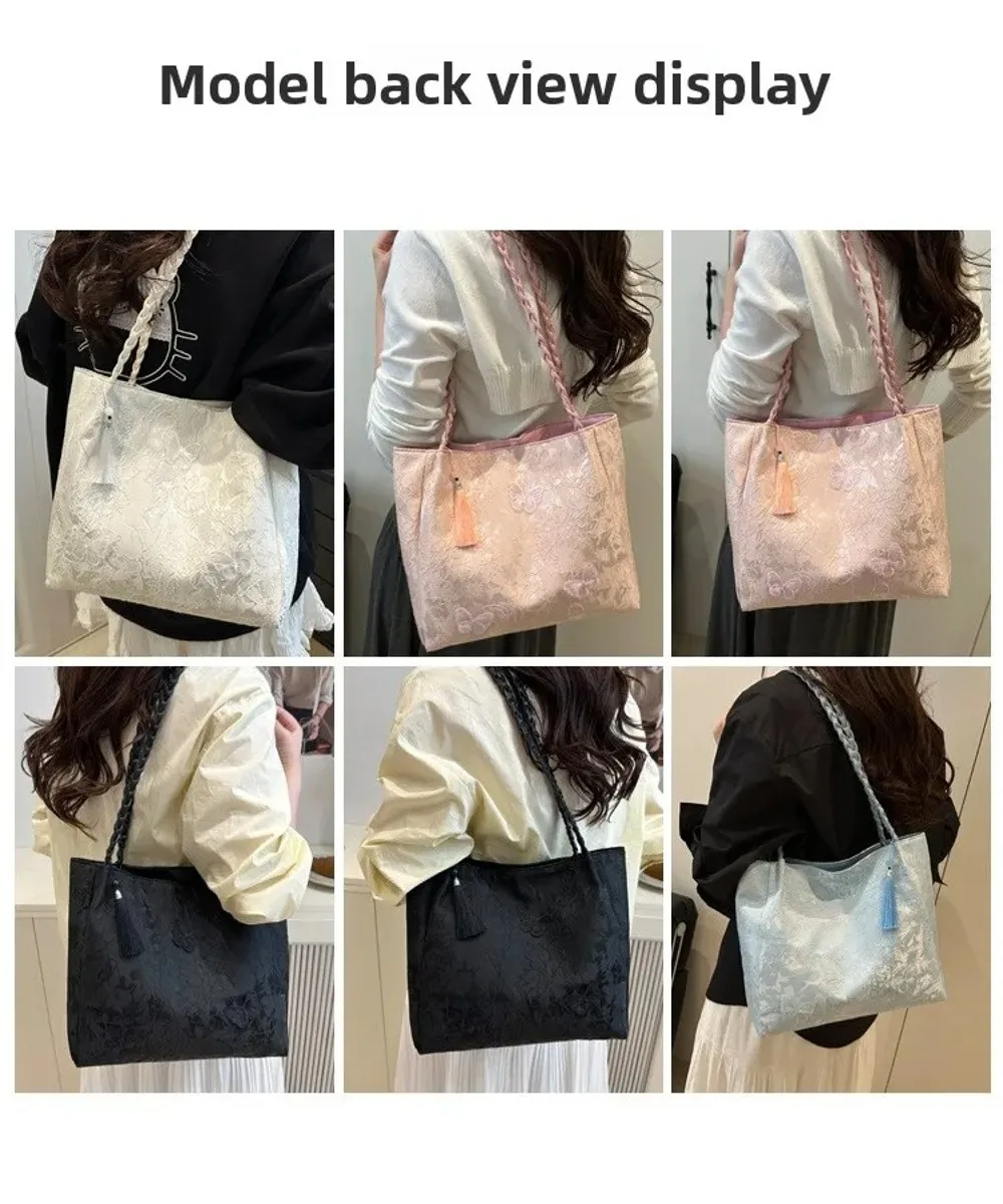 Neue Freizeittasche im chinesischen Stil mit Textur, vielseitige Handtasche mit antiken Hanfu-Elementen, große Kapazität, Arbeitstasche, Geschenk – Detail 8