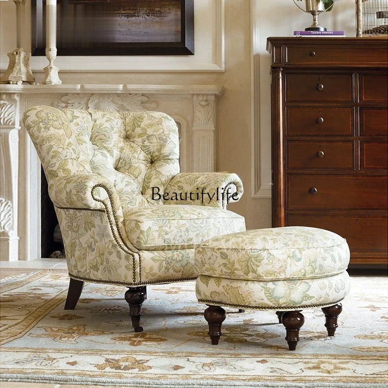 02 * أريكة مفردة أمريكية أوروبية خفيفة فاخرة وبسيطة من القماش بالكامل كرسي نمر بدواسة لغرفة المعيشة من الخشب الصلب