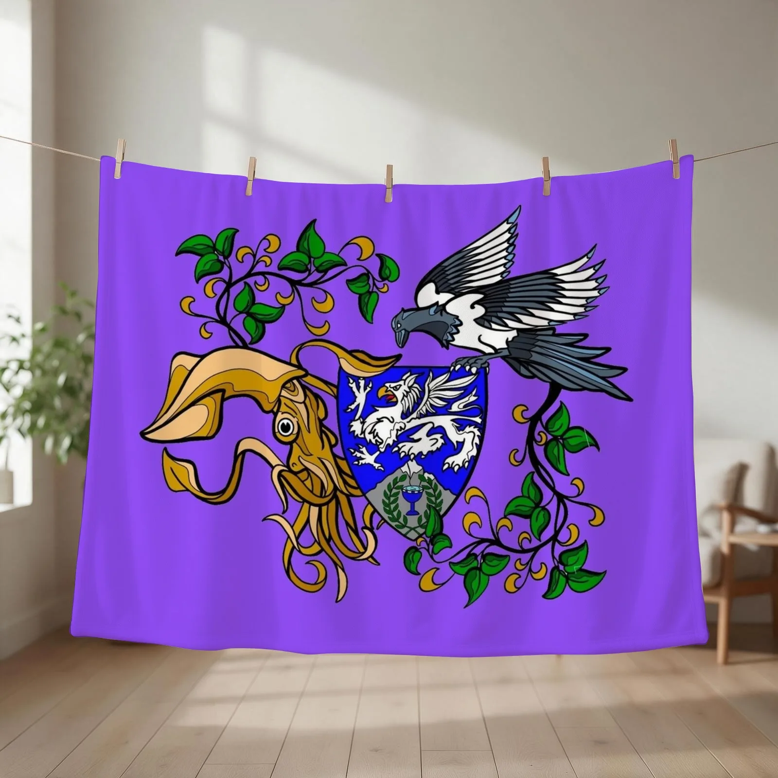 The Squid and the Magpie (large Items) Throw Blanket couch cozy soft plush fuzzy picnic outdoor blanket