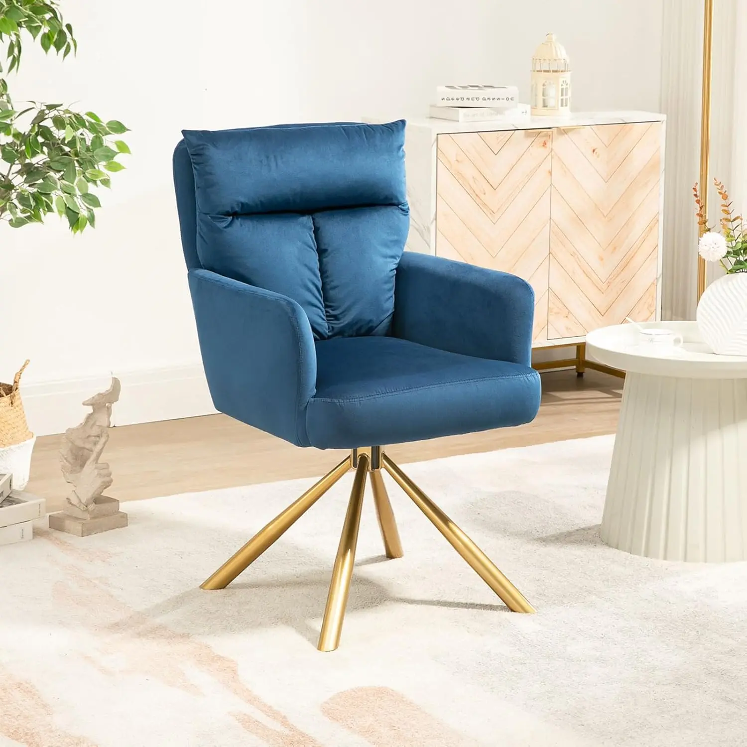 

Desk Chair No Wheels 180°Swivel,Makeup Vanity Chair With Gold Legs,Ergonomic Criss Cross Chair For Bedroom,Living Room,Home