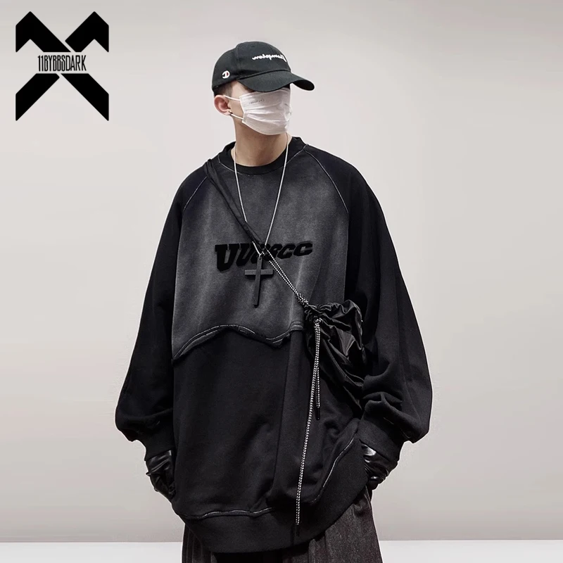 

Men's Vintage Patchwork Sweatshirt Streetwear Loose Hoodie 2025 Fashion Hip Hop Harajuku Pullover Oversized Tops Men Clothing