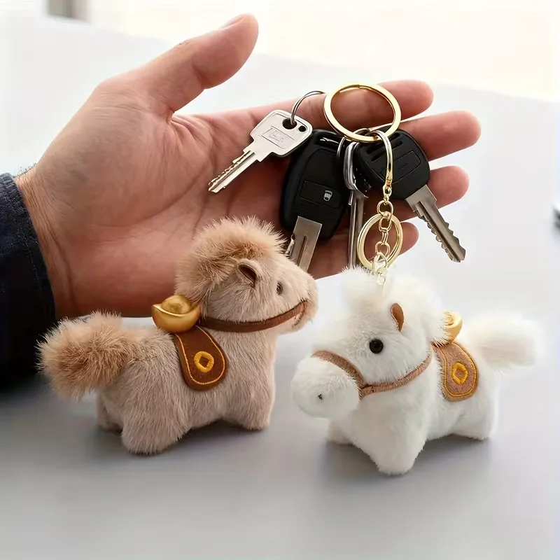 1-10PCS Lucky Pony Keychain Horse Year Hanging Charm Instant Wealth Symbol Plush Toy Doll Bag Accessory Gift
