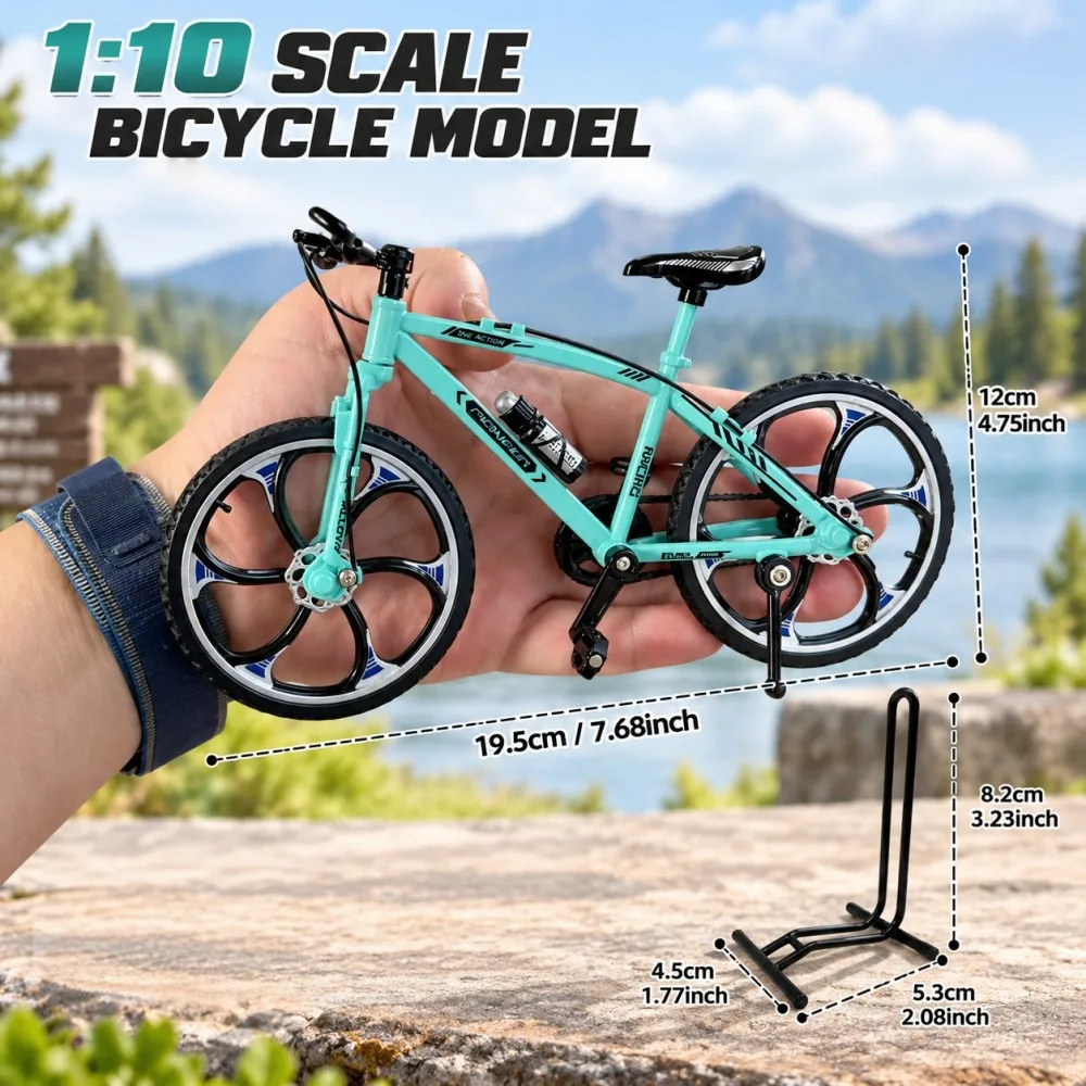 1/10 Scale Finger Bike Model with Rear Stand, Simulation Bicycle Miniature Desktop Decoration Collectible Toy