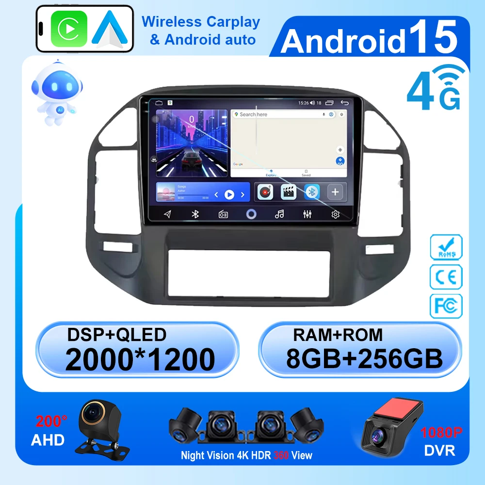 

Car Android15 For Mitsubishi Pajero 3 V70 V60 1999-2006 Stereo Head Unit Multimedia Video Player Wireless GPS Navigation 5G WIFI