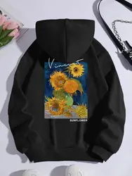 Casual Womans Hoodies Van Gogh Sunflower Printing Sweatshirts Breathable Loose Fleece Warm Pullover Autumn Winter Streetwear