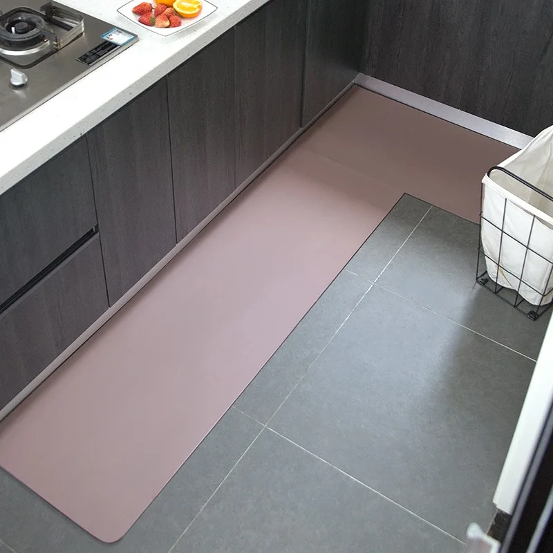 Floor Mat for Kitchen Oil-proof No-wash Non-slip Bathroom Door Rugs Waterproof PVC Leather Carpet Solid Color Long Size Mats 양탄자