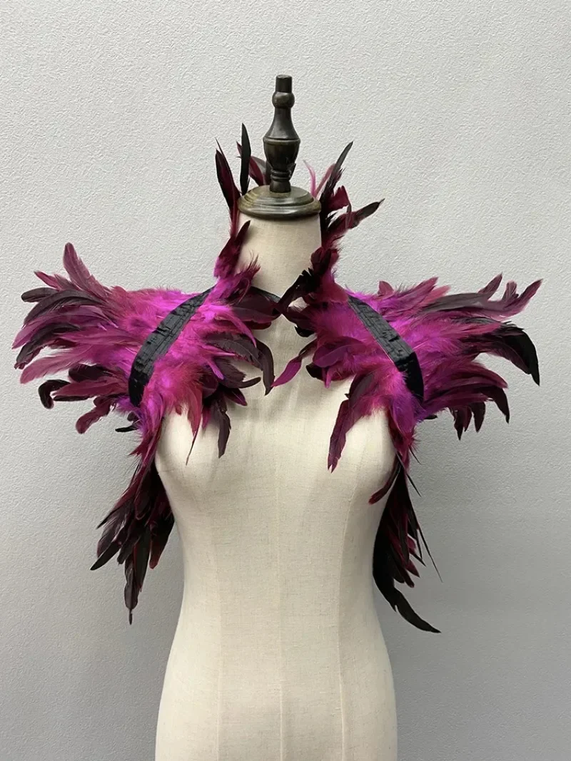 Chal de plumas naturales para mujer, chal negro de lujo para Halloween, envolturas de hombro, Sexy, Punk, gótico