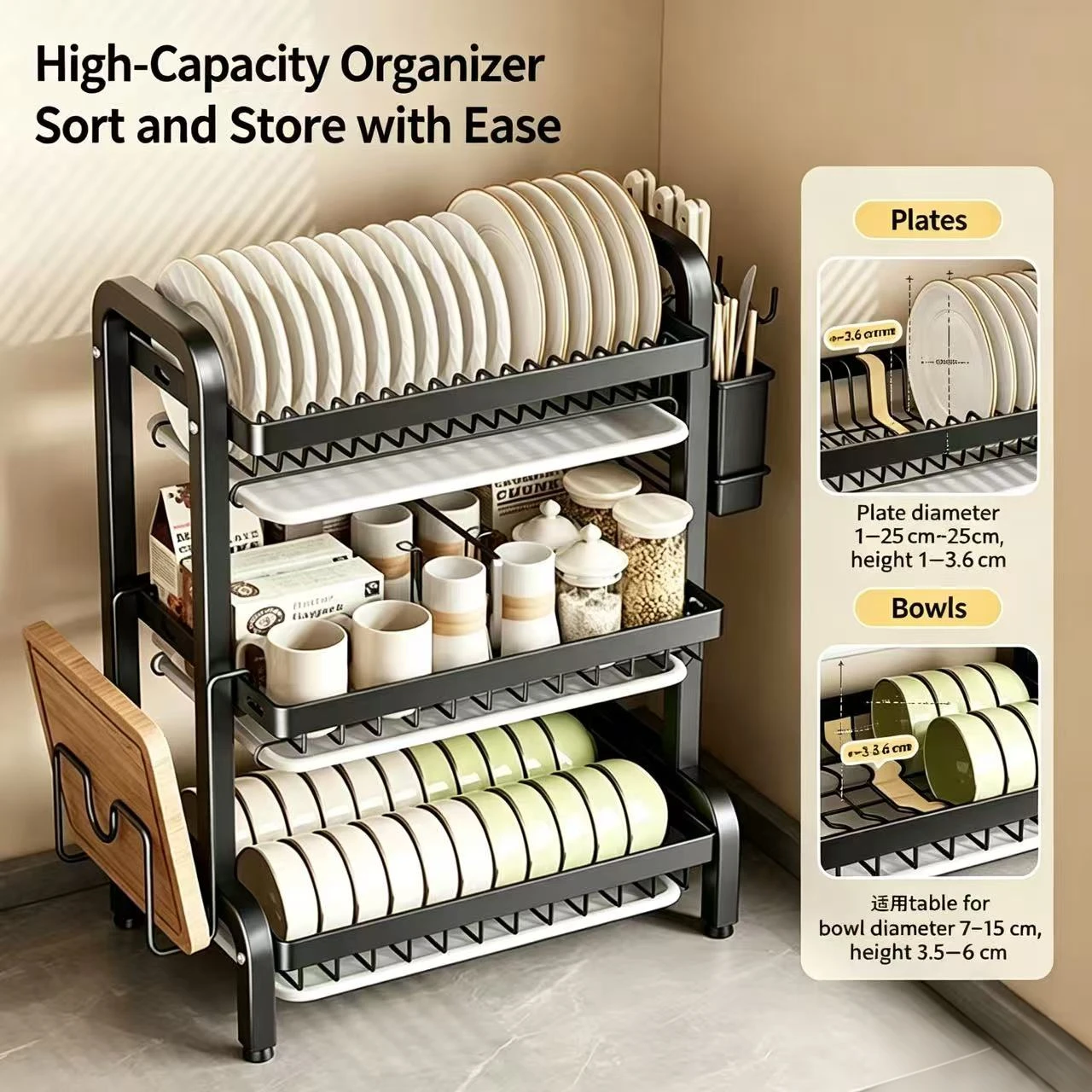 2&3 Tier Kitchen Dish Rack Bowl Plate Holder Counter Storage Organizer