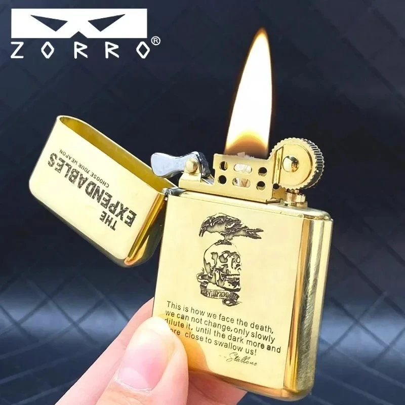 

Zorro790 Authentic Ultra-thin Windproof Original Copper Lighters Double-sided Engraved Wheel Lighters Men's Luxury Gift Lighters