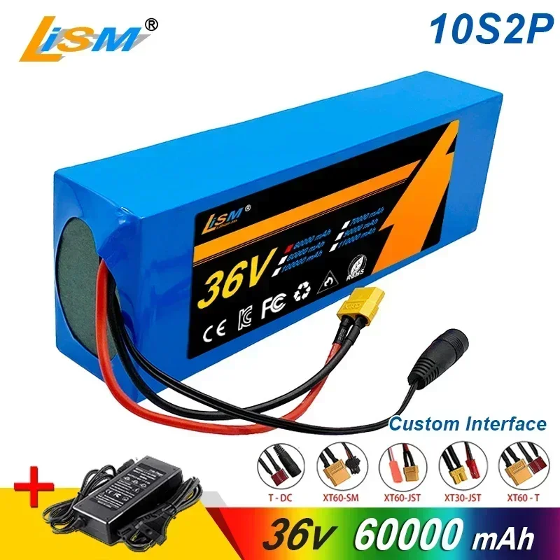 10S2P 36V 60000mAh 36v Electric Scooter Battery Lithium Electric Scooter 500W Electric Scooter Battery+42V Charger