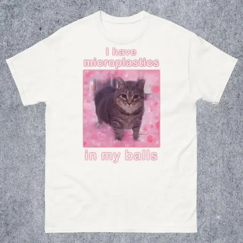 I Have Microplastics in My Balls Funny Cat Meme Printed Women's T-shirt Ironic Cats Shirt Stupid Gifts Goofy Women's Clothing