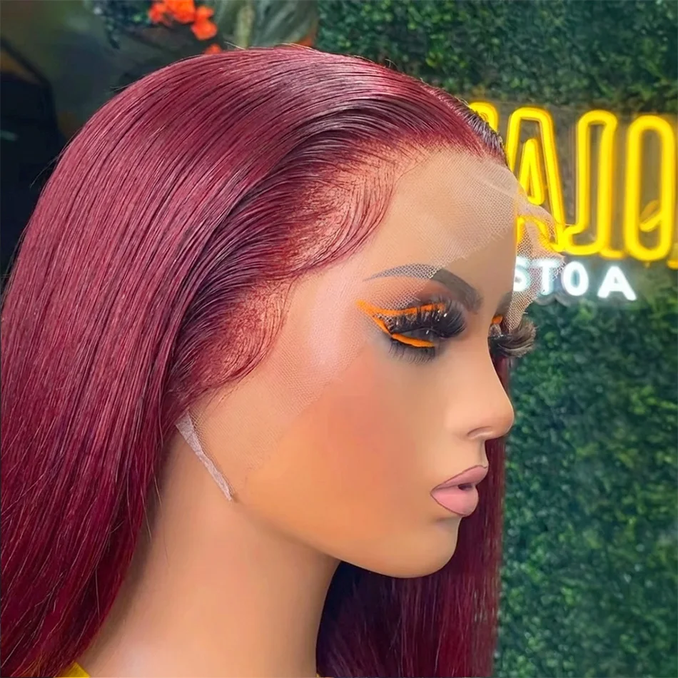 

250 Density 30 36 Inch 99j Burgundy Lace Frontal Human Hair Wig Pre Plucked Red Hair Wig 13x6 HD Straight Lace Front Wig Human